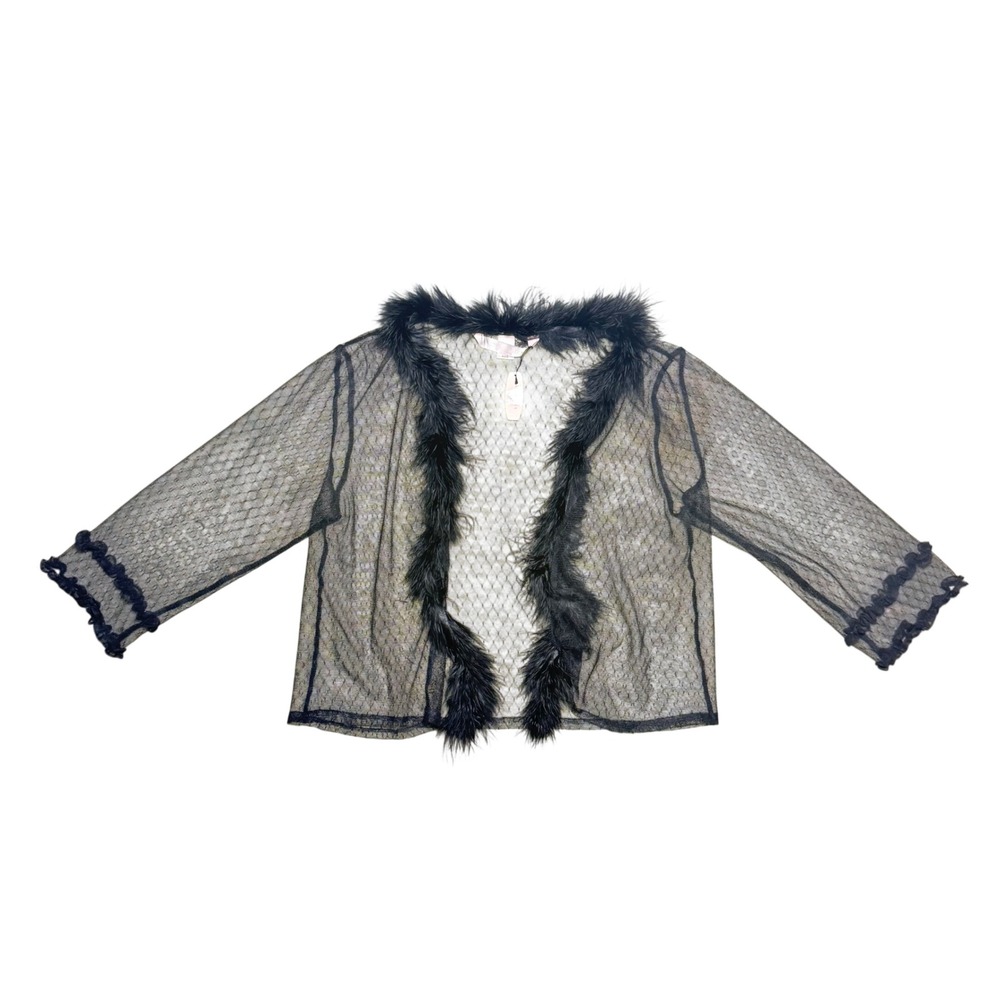 Victorias Secret Black Mesh Faux Fur Trim Shrug Bolero Cardigan